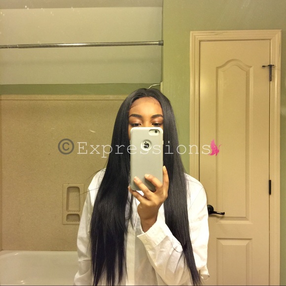 Long Straight Human Blend Lace Front Wig - Picture 2 of 8